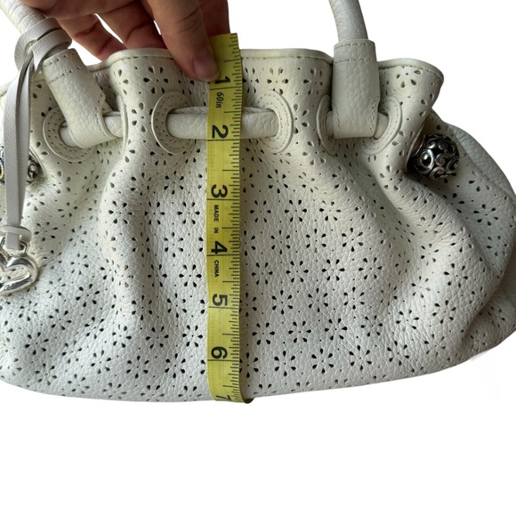 Brighton Perforated White Leather Bag with Heart Charm Dust Cover Included - Picture 4 of 14